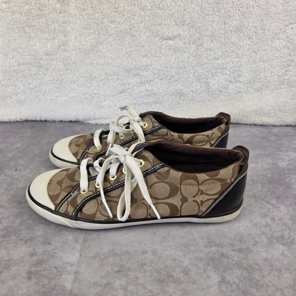 Coach Barrett Signature C Monogram Khaki Brown Sneakers Q106 Womens 10.5B